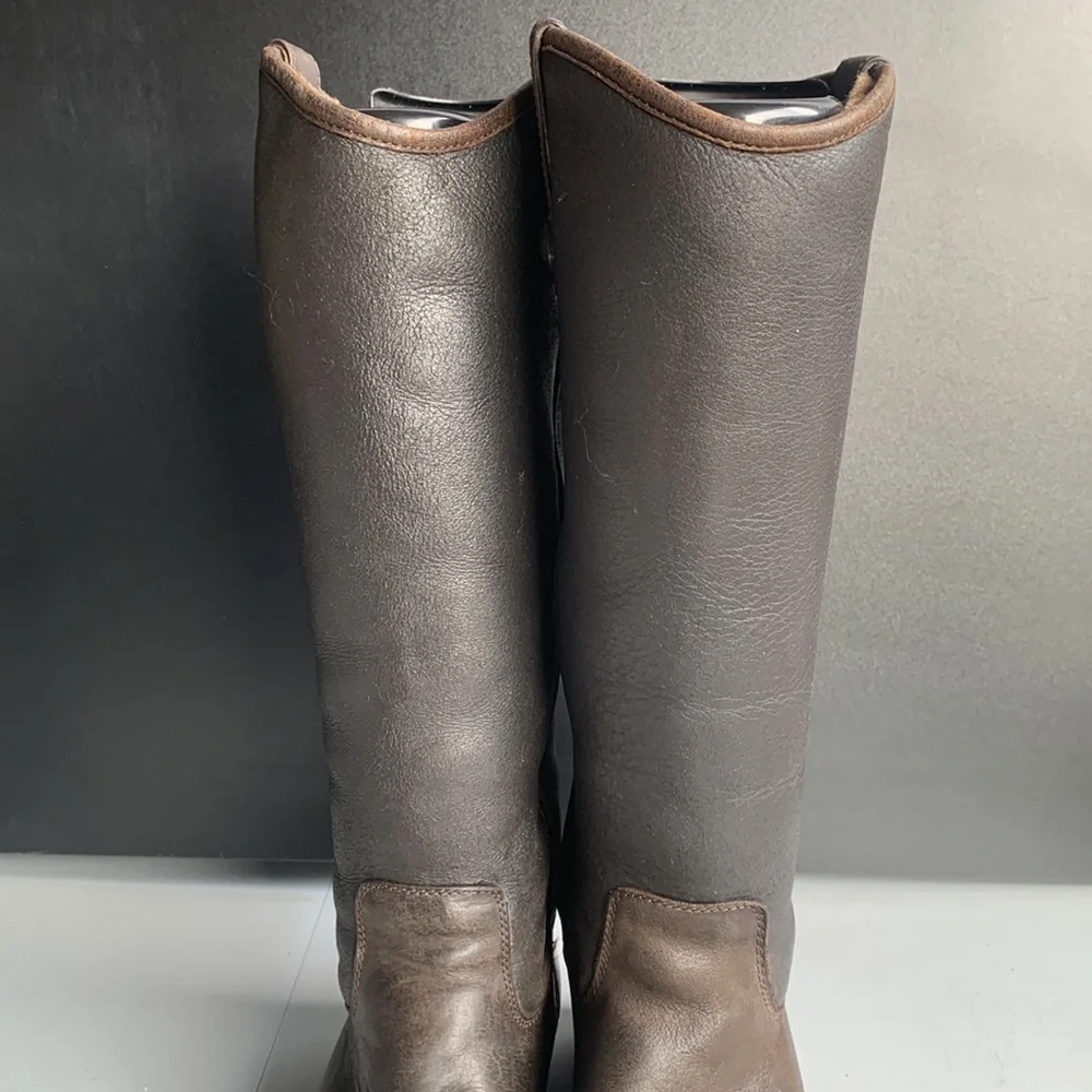 Frye Melissa Button Tall Riding Boots Women’s Size 6 Brown Leather Shearling‎